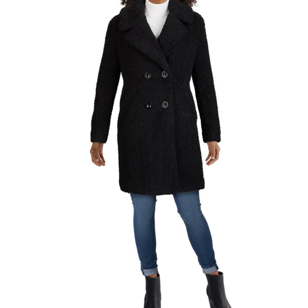 Double-breasted faux -fur teddy coat